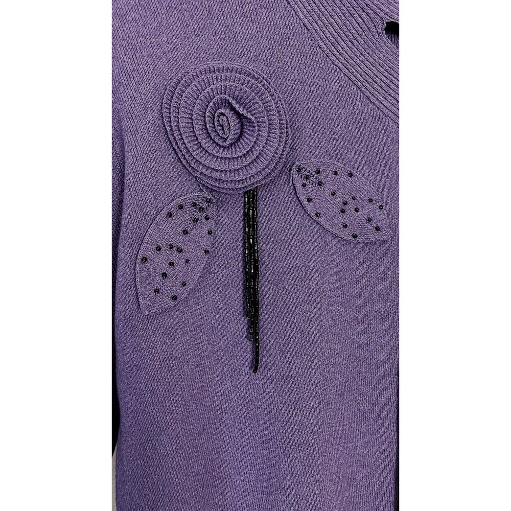 Carducci Womens Purple Flower Beaded Sweater Size M - Picture 4 of 8
